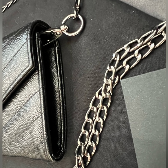Authentic YSL Cassandre all black envelope flap wallet on chain - Picture 3 of 11